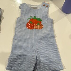 Lil Cactus linen romper with pumpkin embroidery 🎃